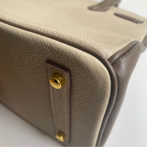 Structured Colorblock Brown Etoupe 30 BK Lock Key Satchel Bag Crossbody C6-1/CT - Picture 10 of 13